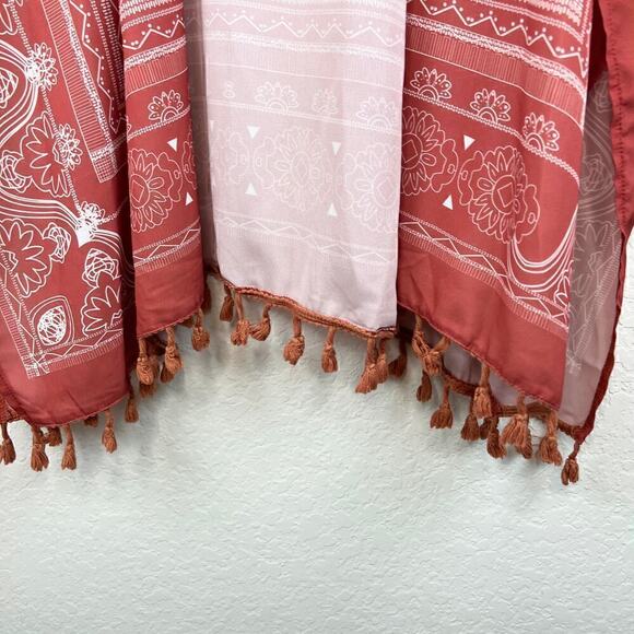 Dusty Rust Mauve / White Open Tassel Bohemian Western Kimono Coverup One Size - Picture 3 of 6